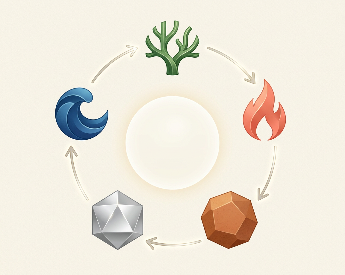 Refined circular illustration of the traditional Five Phases cycle