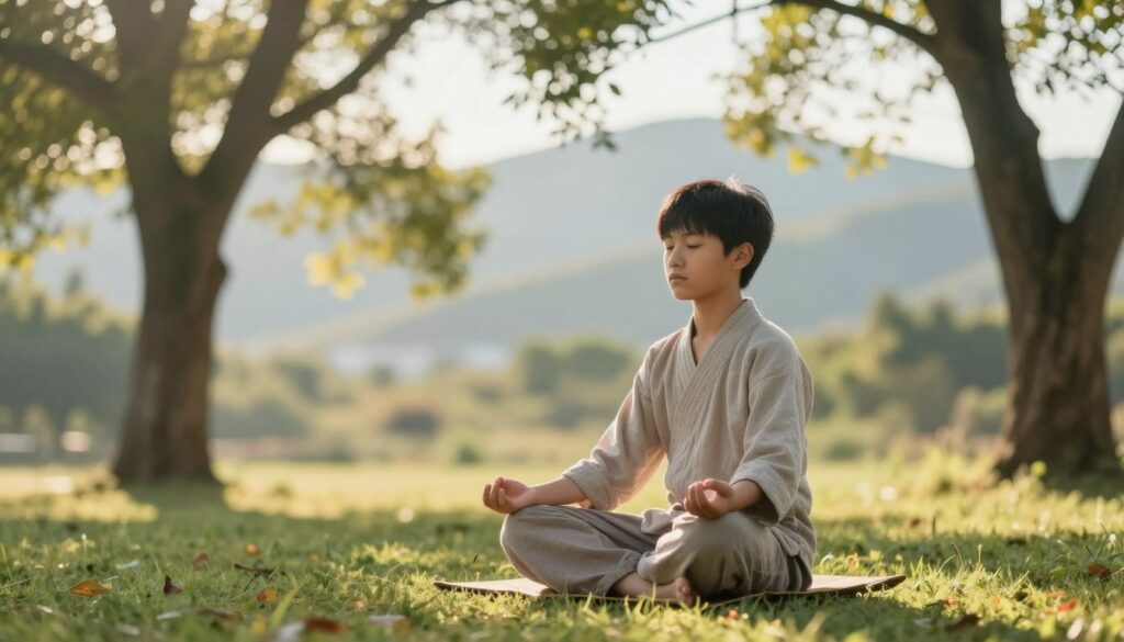 A student resting attention on natural breathing in Taoist practice A student resting attention on natural breathing in Taoist practice